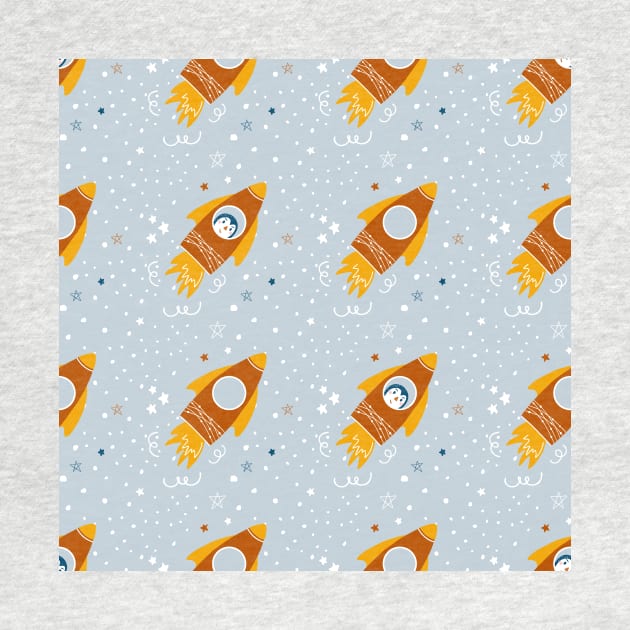 Cute seamless pattern with rockets and stars by DanielK